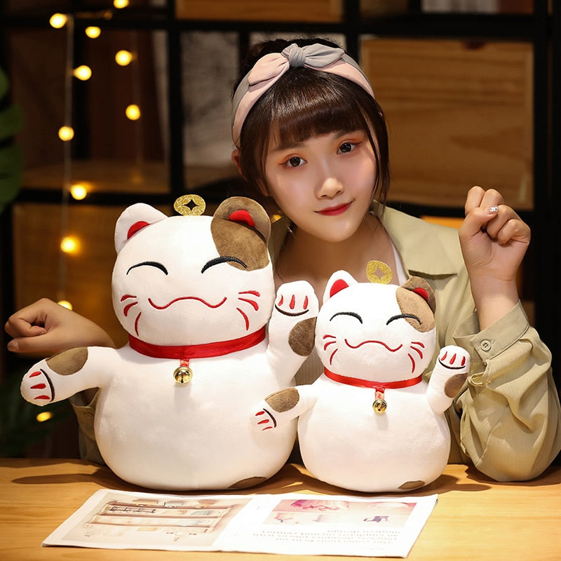 35cm Fortune Cat Plush Toys Stuffed Soft animal Plush Pillow Creative Bell Lucky Cat Gifts Doll