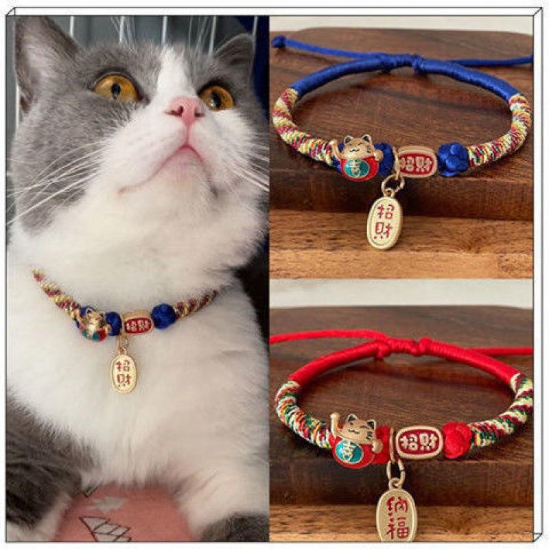 PT1001 collar 2 pcs lot handmade woven fortune cat for cat or dog pet kawaii maneki