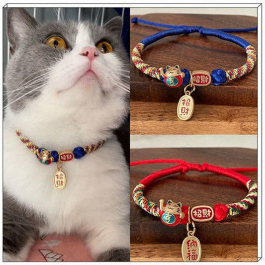 PT1001 collar 2 pcs lot handmade woven fortune cat for cat or dog pet kawaii maneki