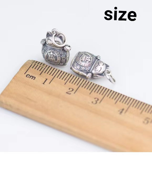 #201 S925 sterling silver  fortune cat pendant charm  high quality vintage matte  hollowed out design DIY jewerlry