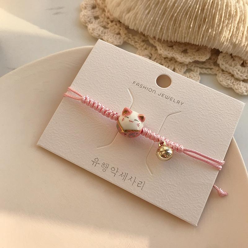 #JB001 6 pcs lot lucky cat string ceramic Bracelet fortune cat  girl gift