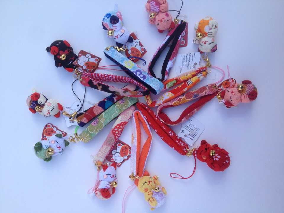#JA1015 6 pcs lot Plushie Lucky Phone Charm Lucky Cat  Keychain DIY Pendant Bag hangbag Charm Chain for U Disk