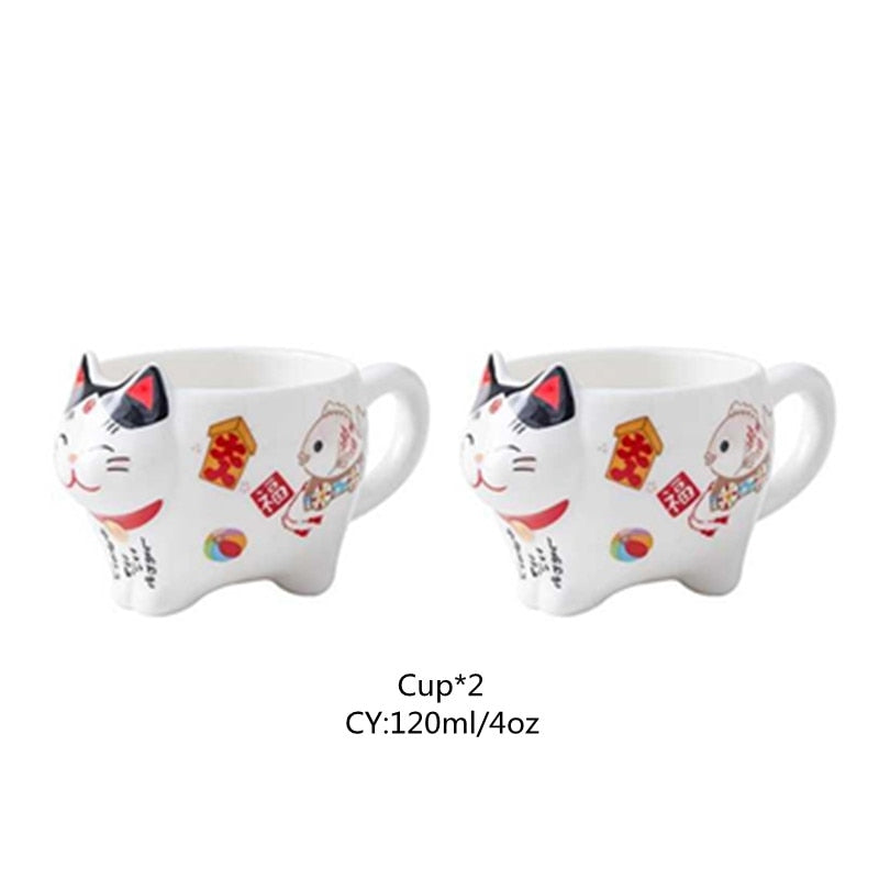 #HD1023 Cute Lucky Cat Porcelain Tea Set Creative Maneki Neko Ceramic Tea Cup Pot With Strainer Lovely Plutus Cat Fortune cat Teapot no