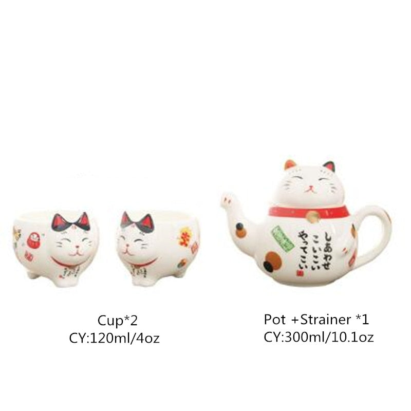 #HD1023 Cute Lucky Cat Porcelain Tea Set Creative Maneki Neko Ceramic Tea Cup Pot With Strainer Lovely Plutus Cat Fortune cat Teapot no