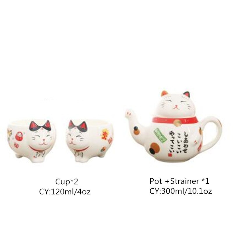 #HD1023 Cute Lucky Cat Porcelain Tea Set Creative Maneki Neko Ceramic Tea Cup Pot With Strainer Lovely Plutus Cat Fortune cat Teapot no