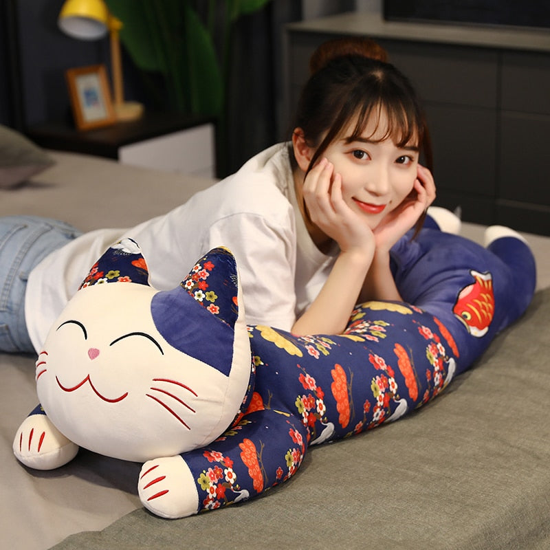 #HA1015 Long sleeping Pillow Cushion Soft Fortune Cat Plush Doll Cute Animals Kids Toys Birthday Gift for Children Kids