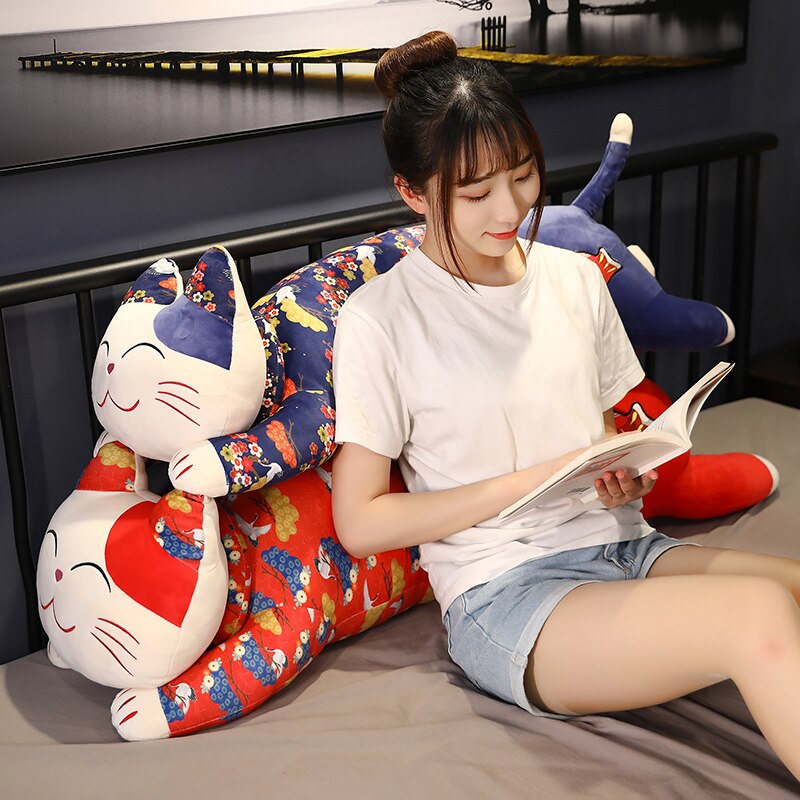 #HA1015 Long sleeping Pillow Cushion Soft Fortune Cat Plush Doll Cute Animals Kids Toys Birthday Gift for Children Kids