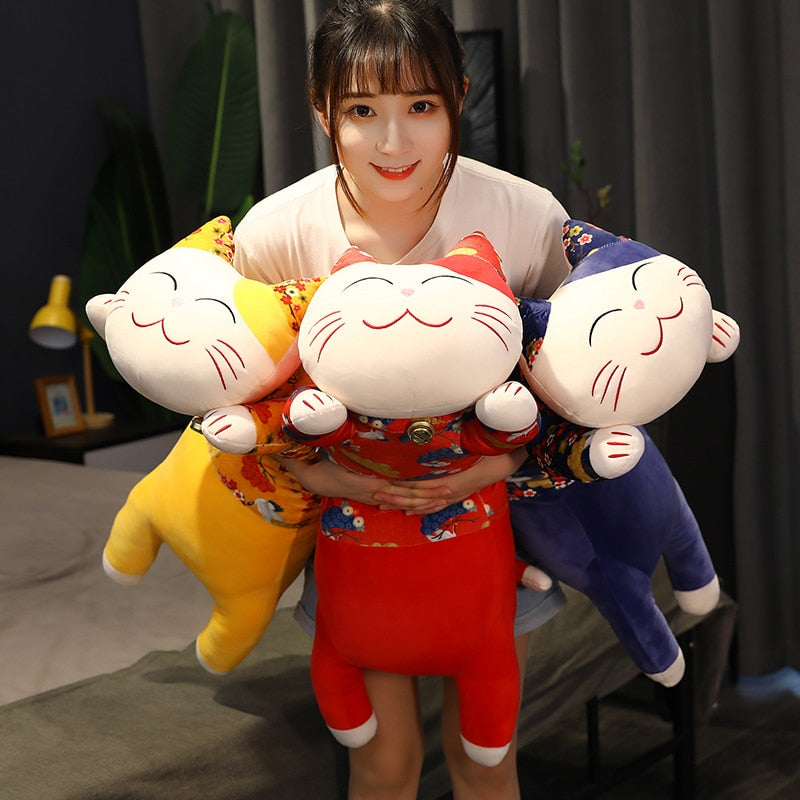 #HA1015 Long sleeping Pillow Cushion Soft Fortune Cat Plush Doll Cute Animals Kids Toys Birthday Gift for Children Kids