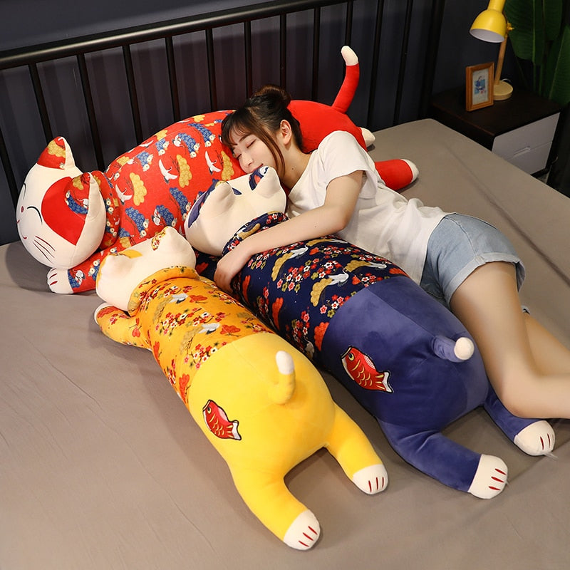 #HA1015 Long sleeping Pillow Cushion Soft Fortune Cat Plush Doll Cute Animals Kids Toys Birthday Gift for Children Kids