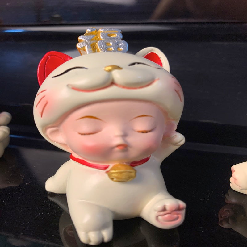 #HD1008 happy Nodding wobbling cat girl fortune cat lucky cat home deco figurine car decoration