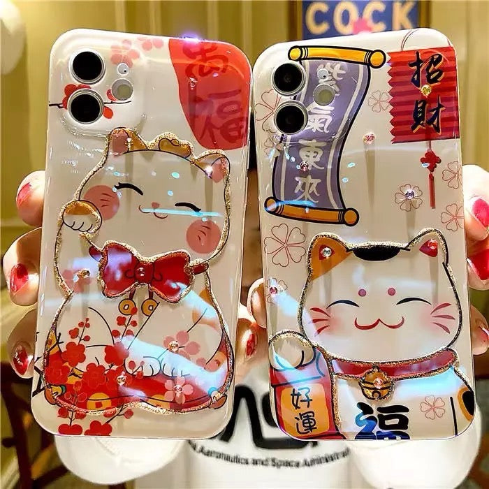 #209 2 pcs fortune cat phone case  lucky cat phone accessory for apple
