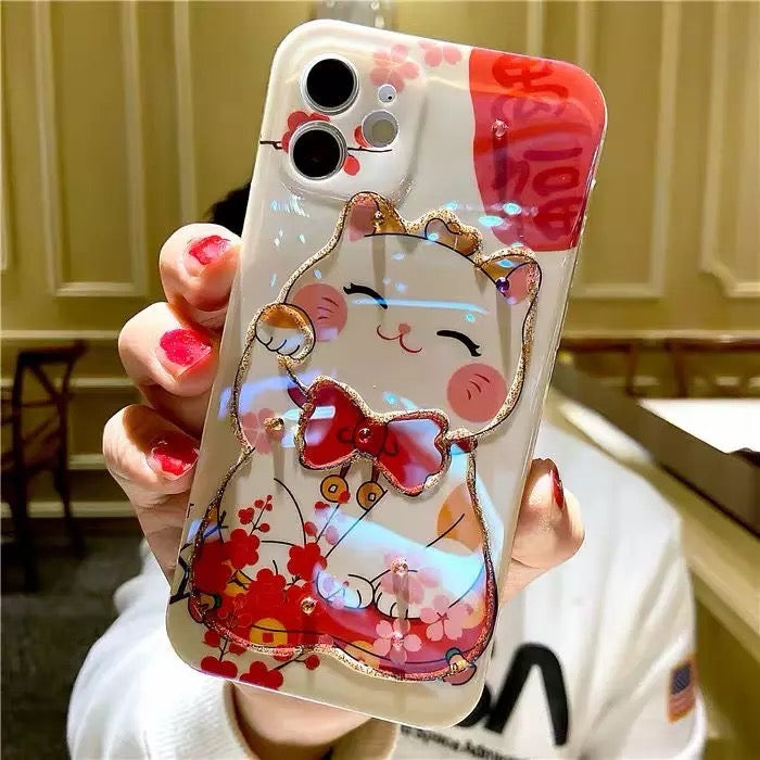 #209 2 pcs fortune cat phone case  lucky cat phone accessory for apple