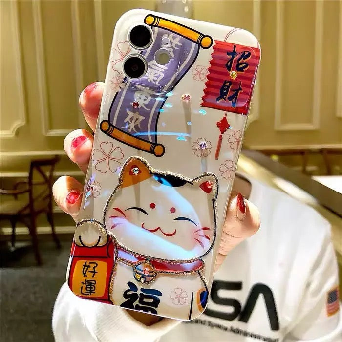 #209 2 pcs fortune cat phone case  lucky cat phone accessory for apple