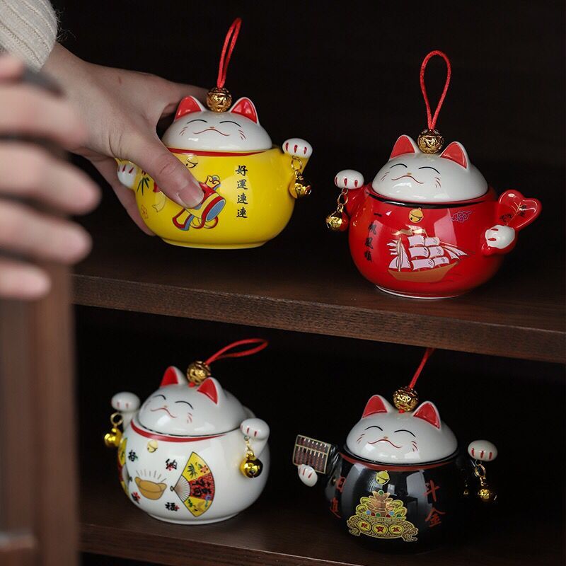 #HD1022 sugar bowl tea candy lucky cat porcelain porcelain tea canister chinese kea accessories