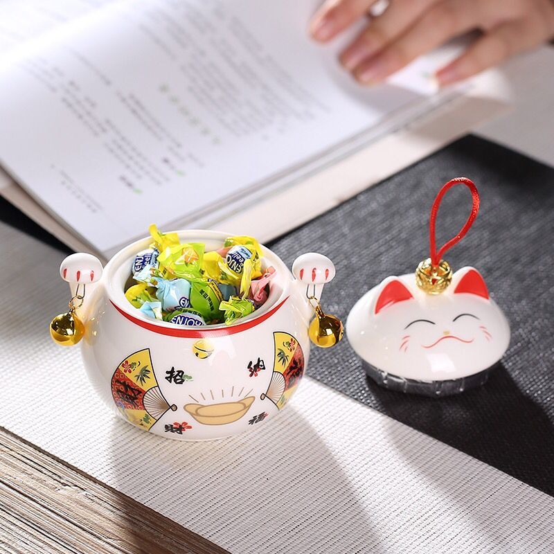 #HD1022 sugar bowl tea candy lucky cat porcelain porcelain tea canister chinese kea accessories