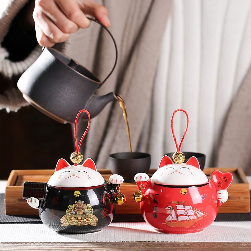 #HD1022 sugar bowl tea candy lucky cat porcelain porcelain tea canister chinese kea accessories