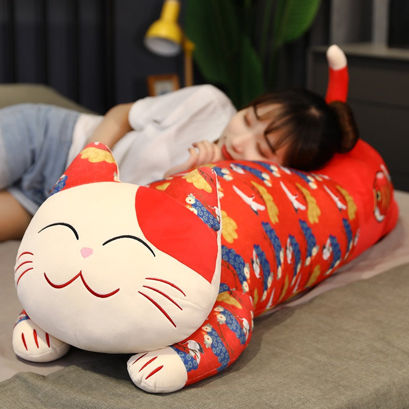 #HA1015 Long sleeping Pillow Cushion Soft Fortune Cat Plush Doll Cute Animals Kids Toys Birthday Gift for Children Kids