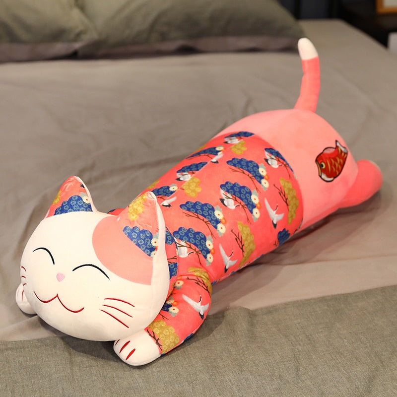 #HA1015 Long sleeping Pillow Cushion Soft Fortune Cat Plush Doll Cute Animals Kids Toys Birthday Gift for Children Kids