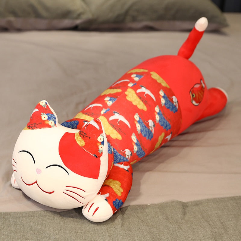 #HA1015 Long sleeping Pillow Cushion Soft Fortune Cat Plush Doll Cute Animals Kids Toys Birthday Gift for Children Kids