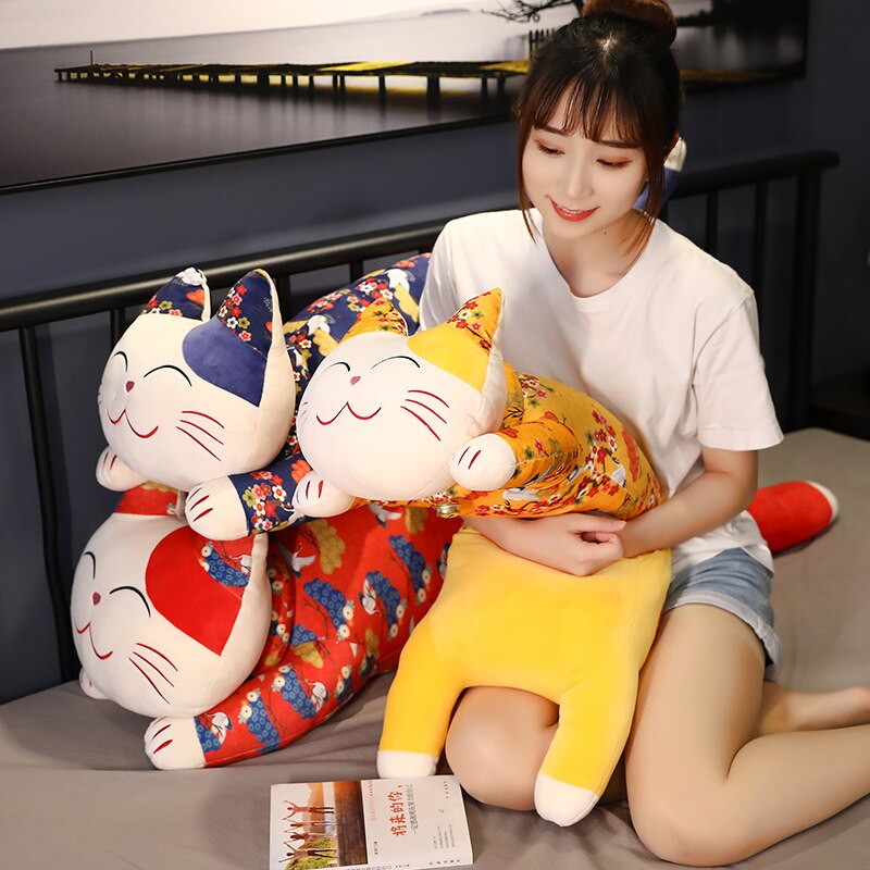 #HA1015 Long sleeping Pillow Cushion Soft Fortune Cat Plush Doll Cute Animals Kids Toys Birthday Gift for Children Kids