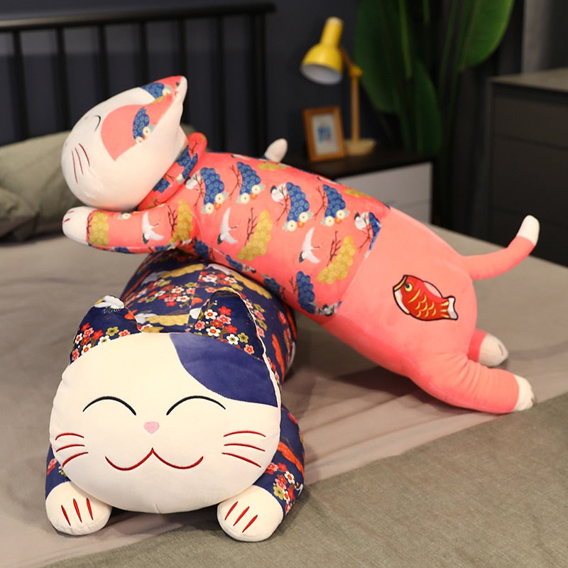 #HA1015 Long sleeping Pillow Cushion Soft Fortune Cat Plush Doll Cute Animals Kids Toys Birthday Gift for Children Kids