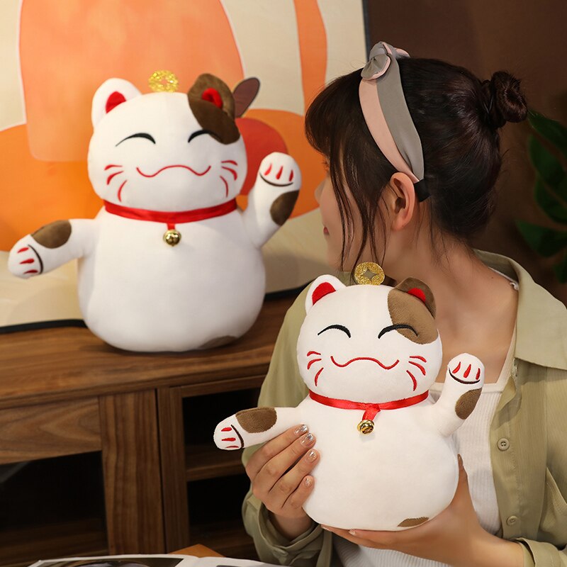 35cm Fortune Cat Plush Toys Stuffed Soft animal Plush Pillow Creative Bell Lucky Cat Gifts Doll