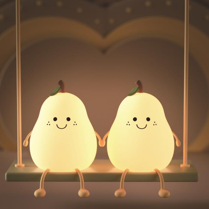 #HD1026 pear led 7 colors changing light usb chargable silicon night light children's bedroom bed lighlt