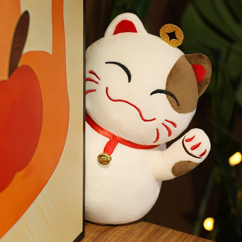 35cm Fortune Cat Plush Toys Stuffed Soft animal Plush Pillow Creative Bell Lucky Cat Gifts Doll