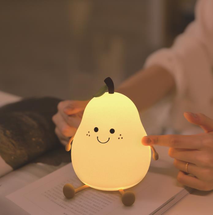 #HD1026 pear led 7 colors changing light usb chargable silicon night light children's bedroom bed lighlt