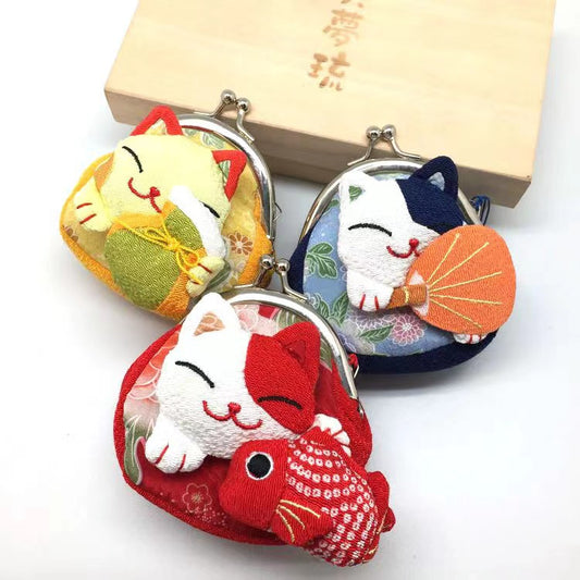#HA1001 coin purse fortune cat maneki multi purpose pocket cloth handbag key holder