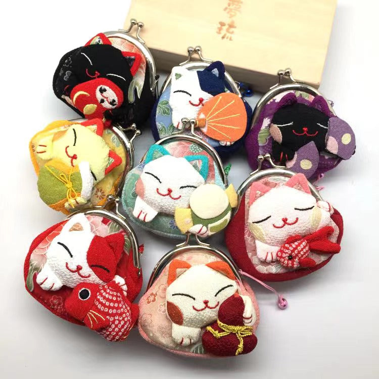 #HA1001 coin purse fortune cat maneki multi purpose pocket cloth handbag key holder