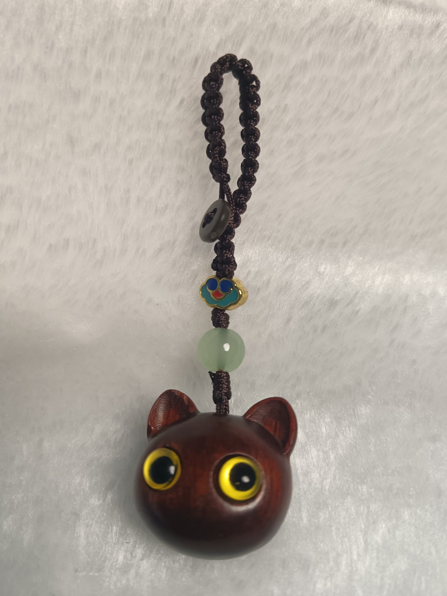 sandal wood hand carving cat pendant for phone chain key chain backpack handbag gift