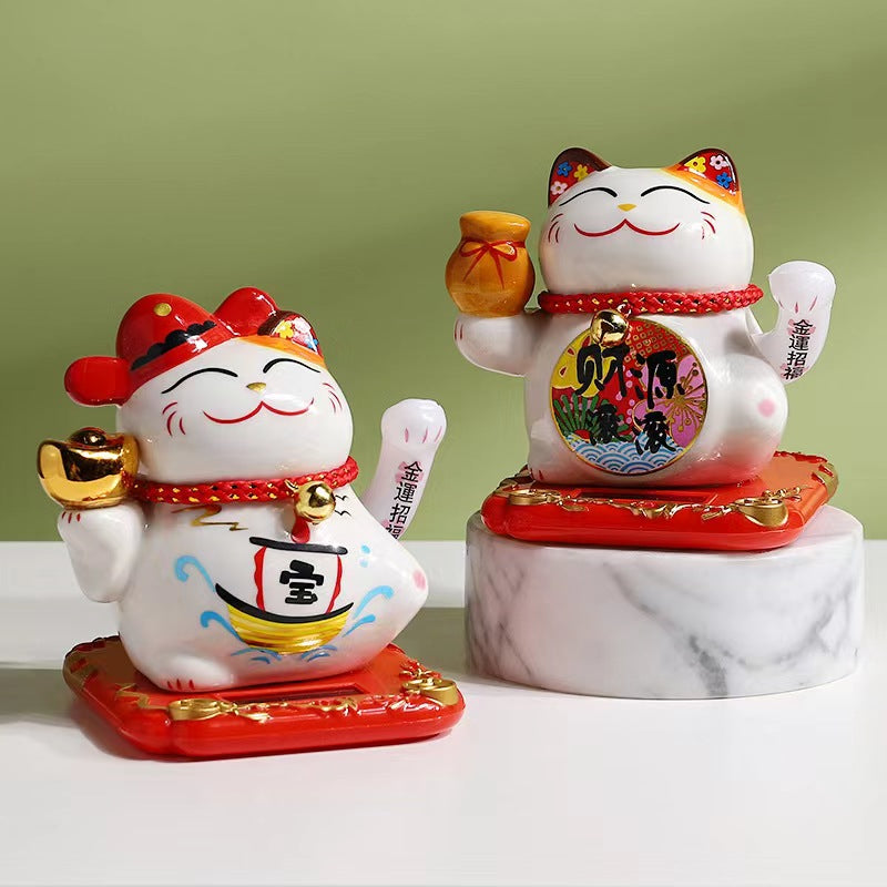 #111 Arm waving solar 4.5 inches home deco fortune cat lucky cat figurine sunpower