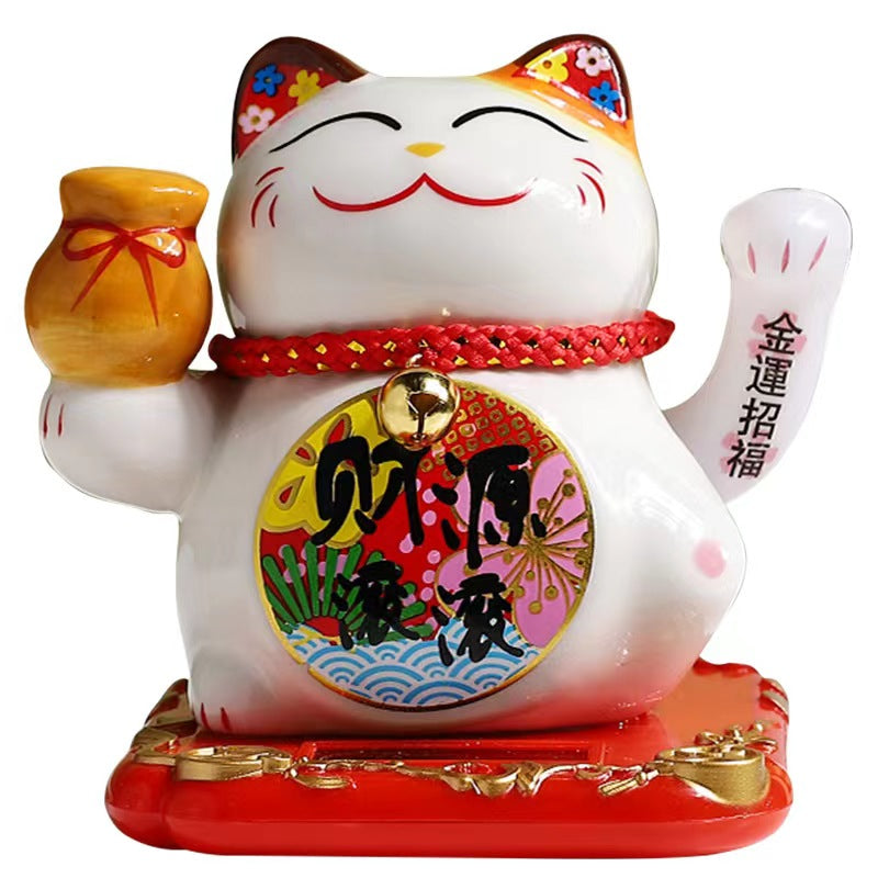 #111 Arm waving solar 4.5 inches home deco fortune cat lucky cat figurine sunpower