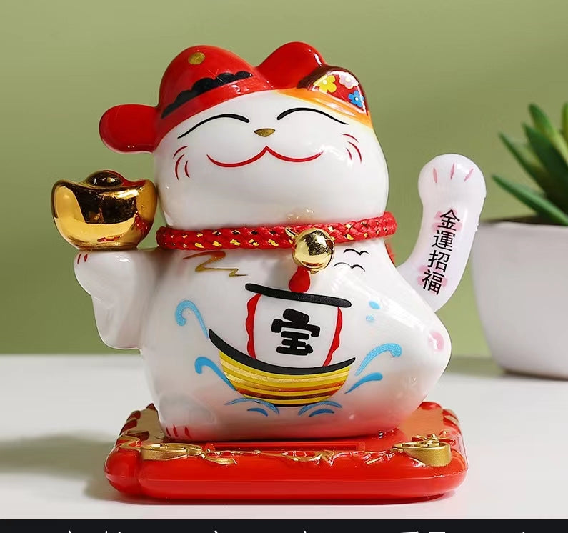#111 Arm waving solar 4.5 inches home deco fortune cat lucky cat figurine sunpower