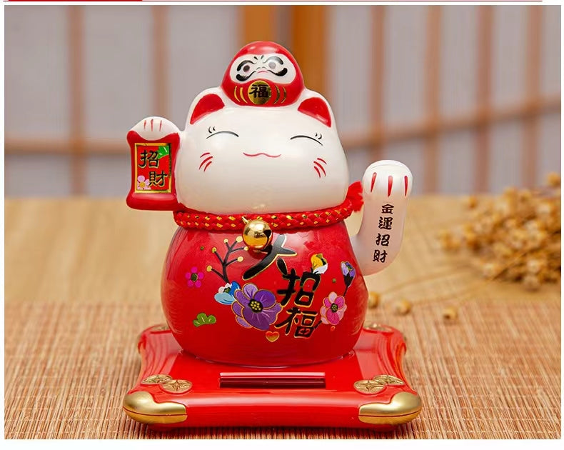 #111 Arm waving solar 4.5 inches home deco fortune cat lucky cat figurine sunpower