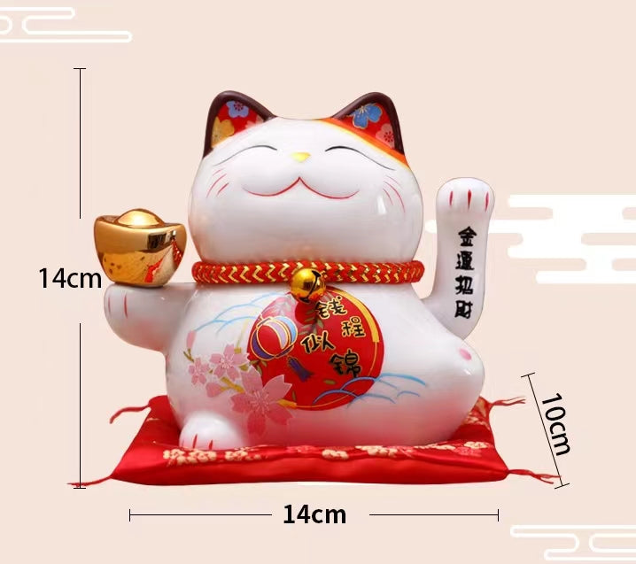 #112 Arm waving 5 inches  fortune cat  Home deco welcoming figurine battery powered  maneki neko fengshui