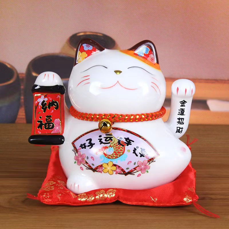 #112 Arm waving 5 inches  fortune cat  Home deco welcoming figurine battery powered  maneki neko fengshui