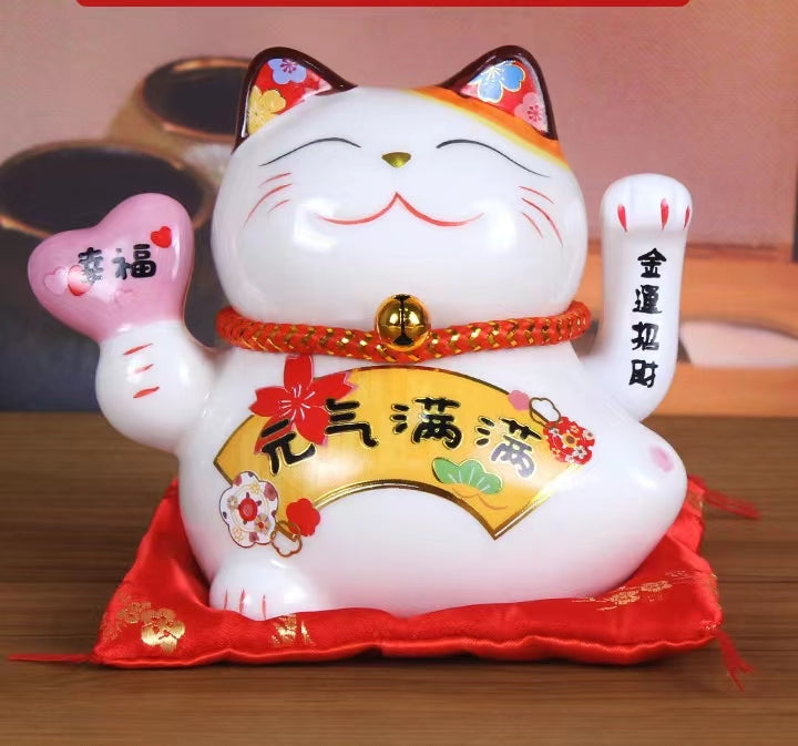 #112 Arm waving 5 inches  fortune cat  Home deco welcoming figurine battery powered  maneki neko fengshui