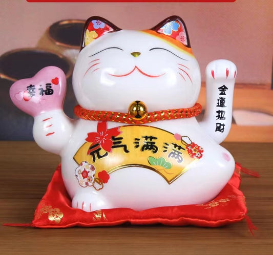 #112 Arm waving 5 inches  fortune cat  Home deco welcoming figurine battery powered  maneki neko fengshui