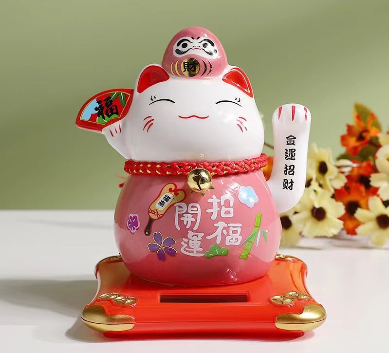 #111 Arm waving solar 4.5 inches home deco fortune cat lucky cat figurine sunpower