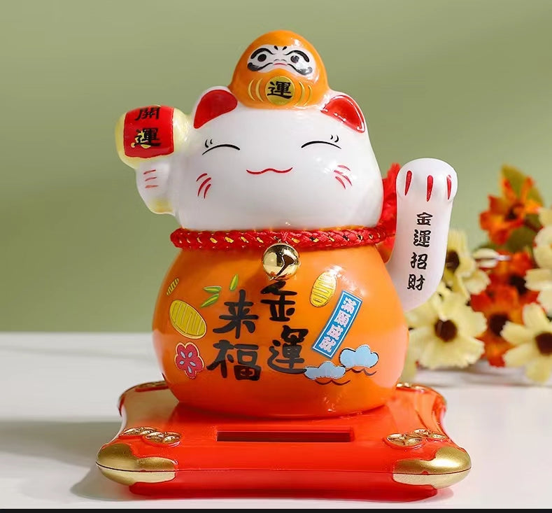 #111 Arm waving solar 4.5 inches home deco fortune cat lucky cat figurine sunpower