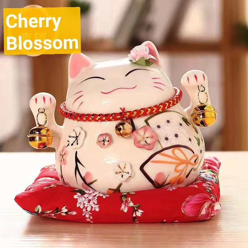#HD1002-9 Cherry blossom fortune cat money bank home deco ceramic maneki neko