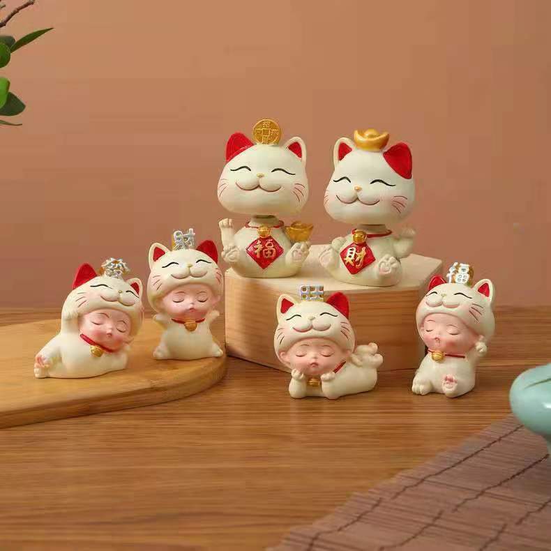 #HD1008 happy Nodding wobbling cat girl fortune cat lucky cat home deco figurine car decoration