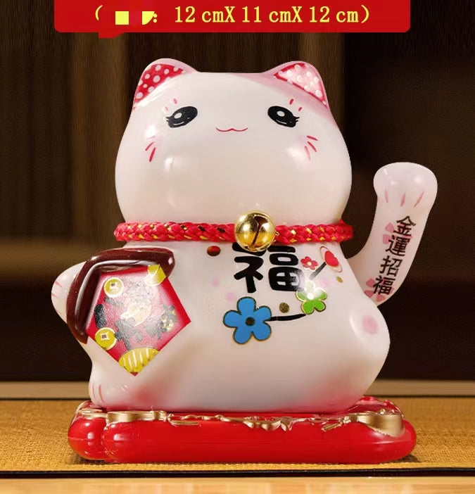 #111 Arm waving solar 4.5 inches home deco fortune cat lucky cat figurine sunpower