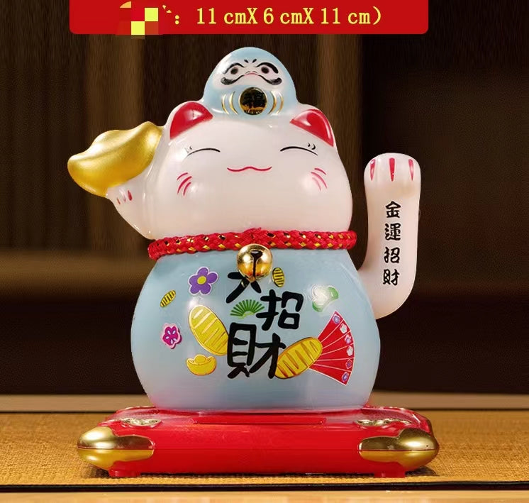 #111 Arm waving solar 4.5 inches home deco fortune cat lucky cat figurine sunpower