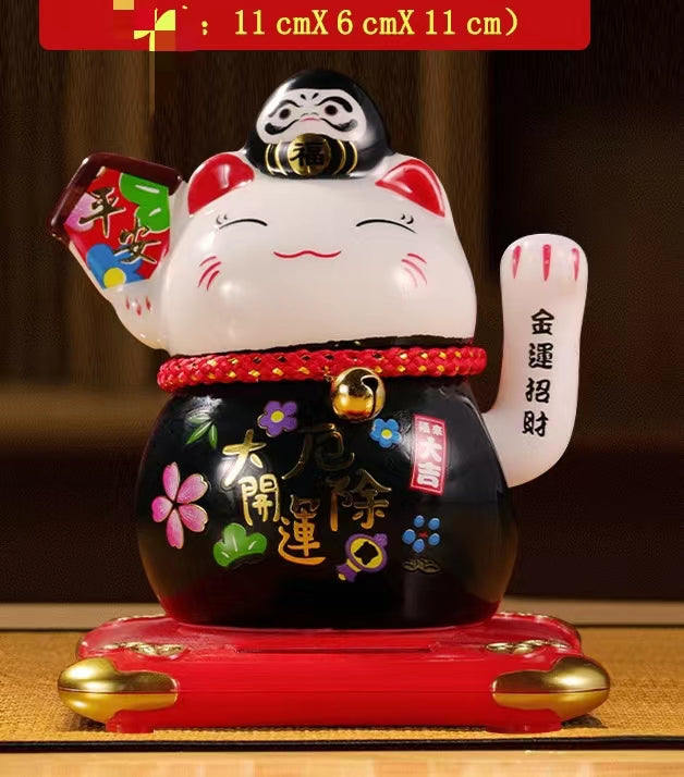 #111 Arm waving solar 4.5 inches home deco fortune cat lucky cat figurine sunpower