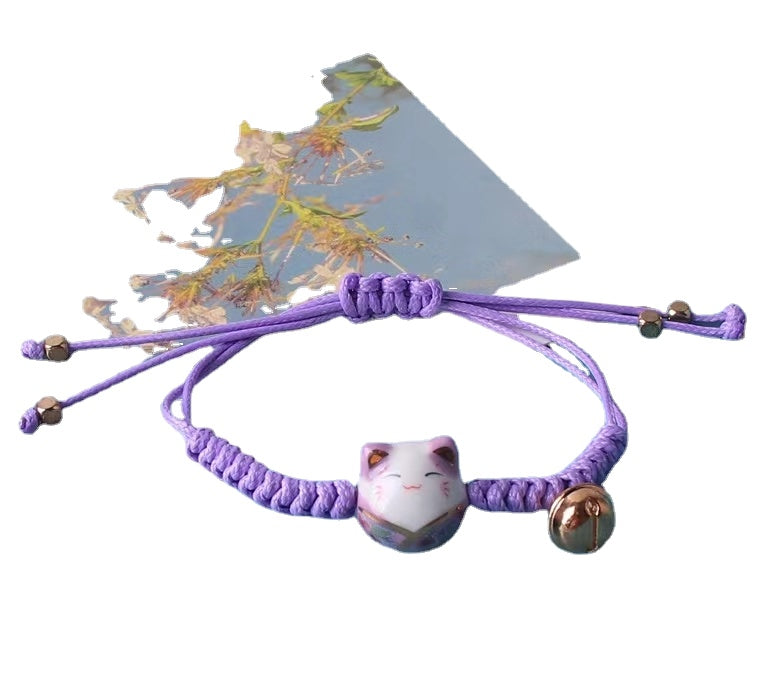 #JB001 6 pcs lot lucky cat string ceramic Bracelet fortune cat  girl gift